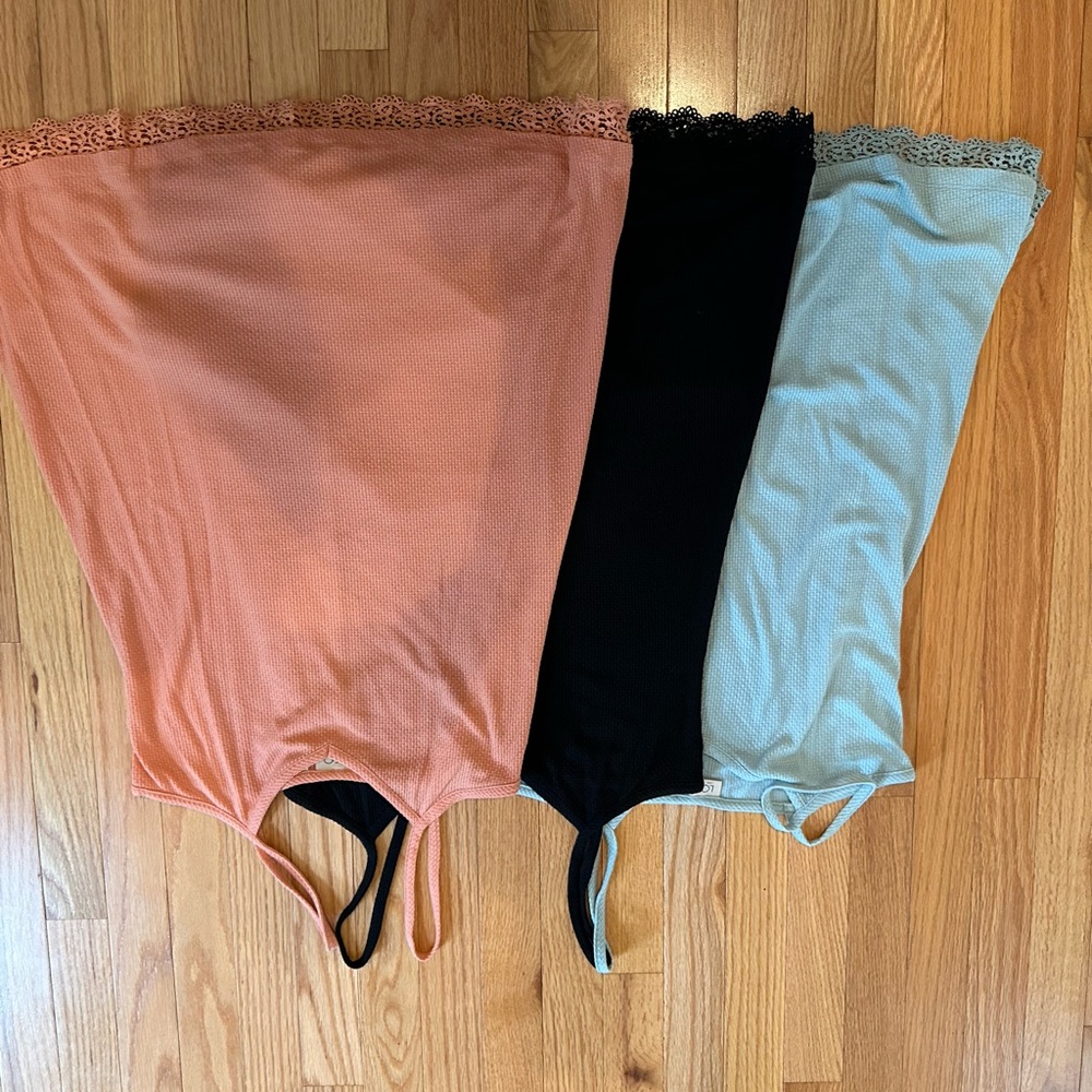 LOGO by Lori Goldstein - Orange, blue and Black lace tops. You get all 3!!